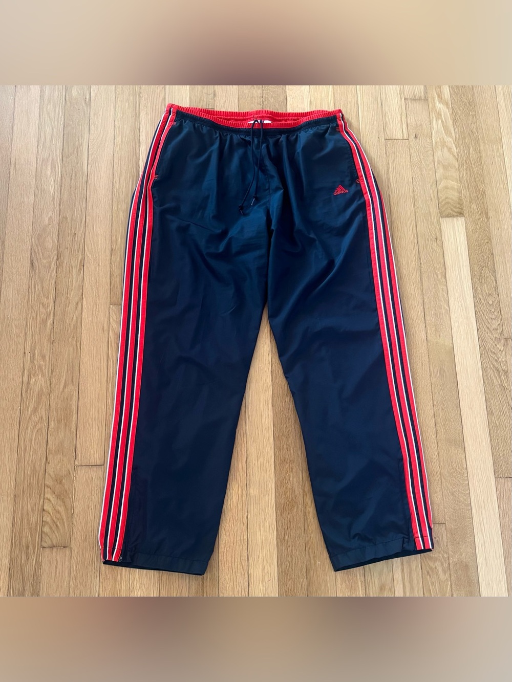 Vintage Adidas Track Pants 2004 Red Black Stripes Mesh Lined Men’s XL 2000s